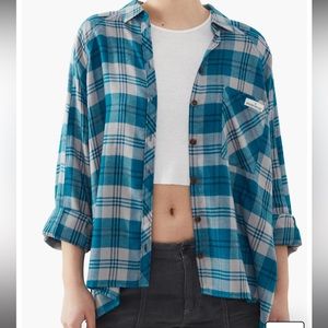 BDG Urban Outfitters Brendon Plaid Woven Button-Up Shirt, Size Medium.